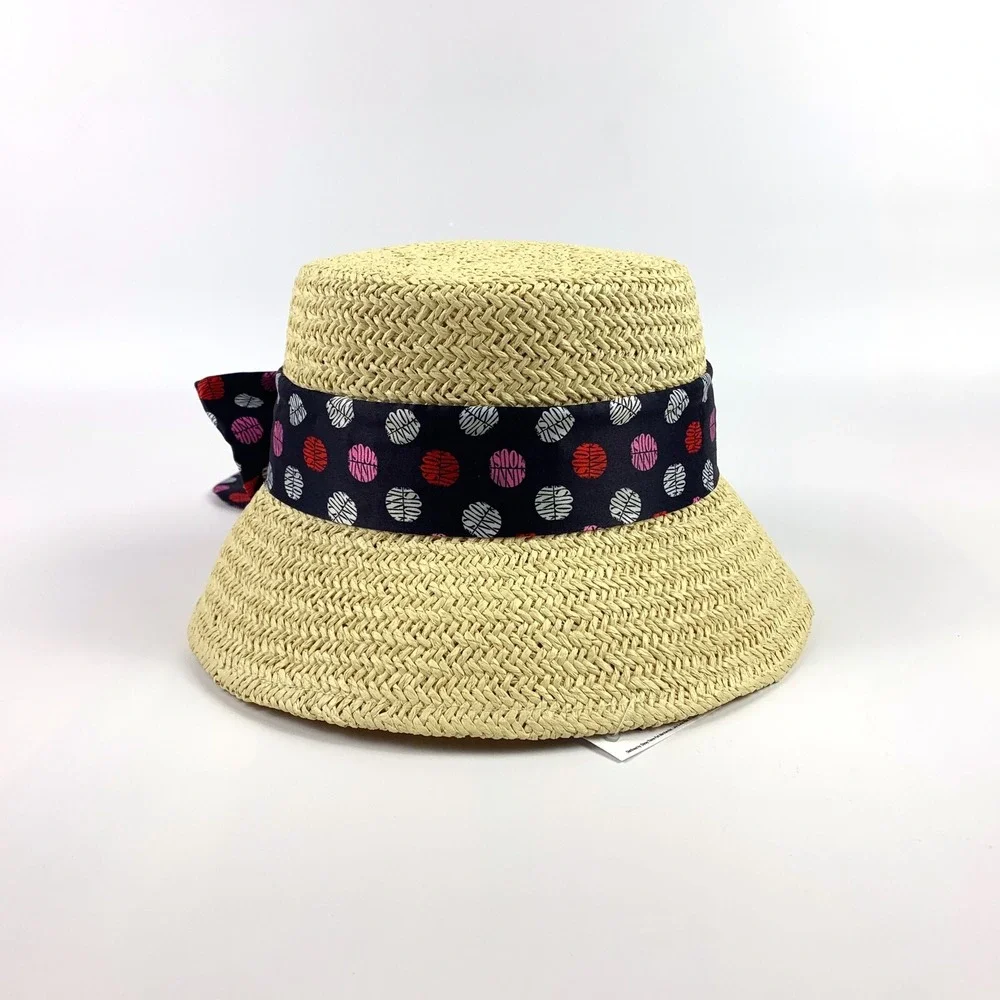 Disney Straw Sun Bucket Hat Minnie Mouse Bow Polka Dots say‎ Minnie Mouse OSFM